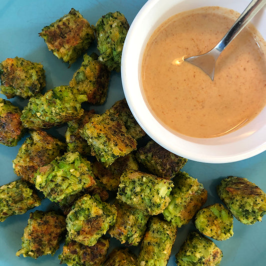 Broccoli Tots with Sriracha Dipping Sauce | Raw Essentials